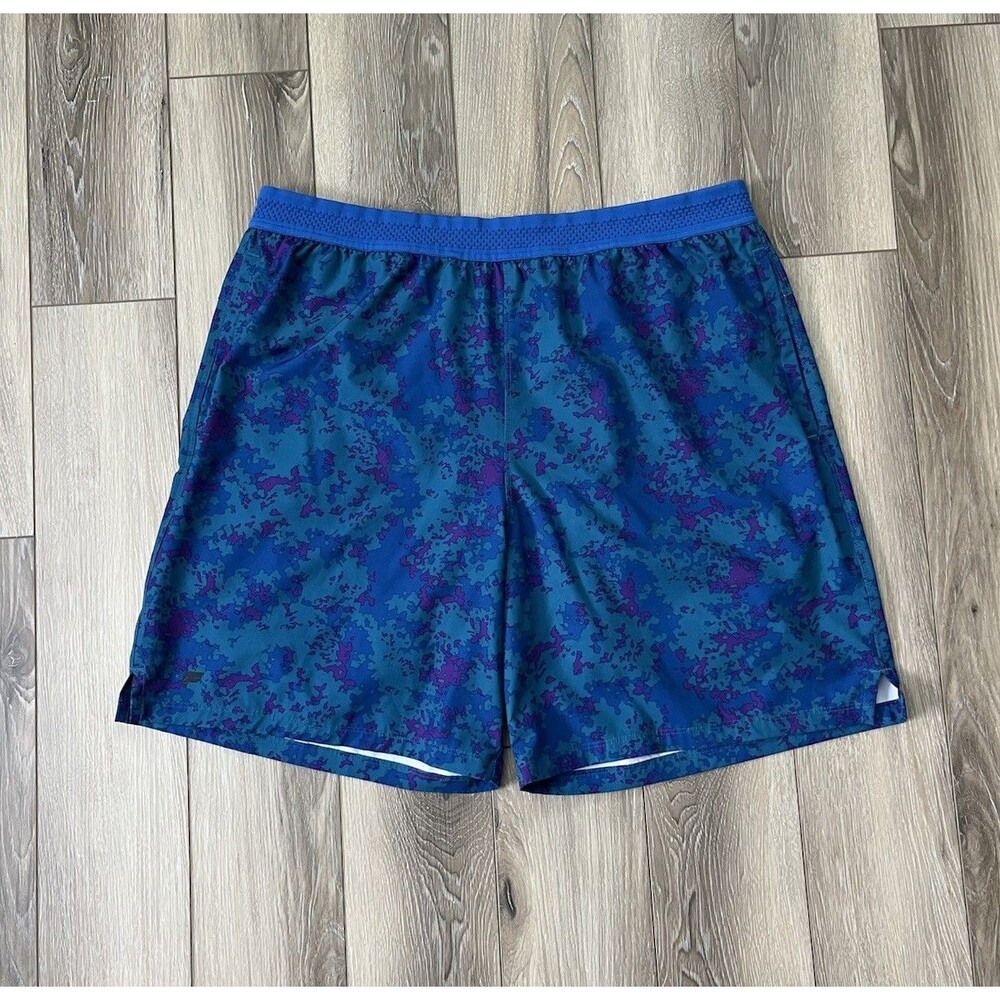 Fabletics The Fundamental Shorts Mens Sz XL Blue/Purple Splatter Athletic Lined